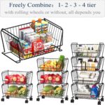 PUSDON Stackable Metal Storage Carts, Dual Use Shelf for Kitchen Fruit Vegetable Baskets with Wheels, Storage Rack for Living Room, Home & Office, Standard Black 4 Tiers - Image 4