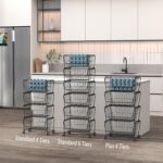 PUSDON Stackable Metal Storage Carts, Dual Use Shelf for Kitchen Fruit Vegetable Baskets with Wheels, Storage Rack for Living Room, Home & Office, Standard Black 4 Tiers - Image 5