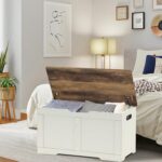 31.5" Storage Chest, Wooden Storage Bench, Lift Top Toy Chest with 2 Safety Hinges, Large Toy Box, Entryway Shoes Bench for Living Room, Bedroom, Brown and Rustic White - Image 5