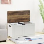 31.5" Storage Chest, Wooden Storage Bench, Lift Top Toy Chest with 2 Safety Hinges, Large Toy Box, Entryway Shoes Bench for Living Room, Bedroom, Brown and Rustic White - Image 6