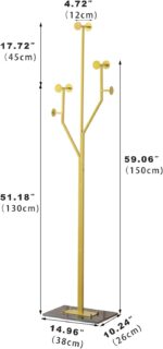 Heavy Duty Coat Rack Tree-shaped Metal Freestanding Coat Tree with Sturdy Marble Base Corner Coat Rack for Bedroom Entryway Hallway 14.96 x 10.24 x 68.9 Inches (Gold) - Image 3