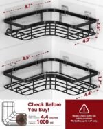 Corner Shower Caddy - 2 Pack, Adhesive Shower Organizers, Rustproof Stainless Steel Shower Shelves with 8 Hooks, No Drilling Bathroom Organizers and Storage Racks, Space-Saving, Black, Medium - Image 4