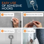 GLUIT Adhesive Wall Hooks for Hanging Heavy Duty 22 lbs Hooks for Walls No Drill, Towel Sticky Clear Hook, Waterproof, Home, Bathroom, Kitchen, Office, and Outdoor 6 Pack - Image 4