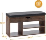 Apicizon 39 Inches Storage Bench with Padded Cushion, Shoe Bench with Storage Space, Upholstered Entryway Bench for Living Room, 2-Tier Shoe Rack Organizer, Brown - Image 3