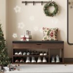 Apicizon 39 Inches Storage Bench with Padded Cushion, Shoe Bench with Storage Space, Upholstered Entryway Bench for Living Room, 2-Tier Shoe Rack Organizer, Brown - Image 5