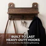 Key Holder for Wall with Shelf - 5.1" Deep Large Mail Organizer Wall Mount with 3 Heavy-Duty Dual Hooks & Safety Guardrail - Rustic Wood Wall Shelf for Entryway, Kitchen, Office - Image 4