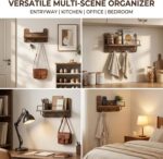 Key Holder for Wall with Shelf - 5.1" Deep Large Mail Organizer Wall Mount with 3 Heavy-Duty Dual Hooks & Safety Guardrail - Rustic Wood Wall Shelf for Entryway, Kitchen, Office - Image 5