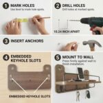 Key Holder for Wall with Shelf - 5.1" Deep Large Mail Organizer Wall Mount with 3 Heavy-Duty Dual Hooks & Safety Guardrail - Rustic Wood Wall Shelf for Entryway, Kitchen, Office - Image 8