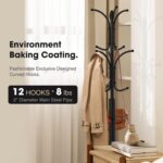Coat Rack Freestanding,12 Hooks Coat Racks with Natural Marble Base & Umbrella Holder,Easy Assembly Coat Rack Stand for Hanging Scarf,Purse,Hats,Jacket(Black) - Image 4