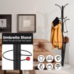 Coat Rack Freestanding,12 Hooks Coat Racks with Natural Marble Base & Umbrella Holder,Easy Assembly Coat Rack Stand for Hanging Scarf,Purse,Hats,Jacket(Black) - Image 5