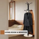 Coat Rack Freestanding,12 Hooks Coat Racks with Natural Marble Base & Umbrella Holder,Easy Assembly Coat Rack Stand for Hanging Scarf,Purse,Hats,Jacket(Black) - Image 7