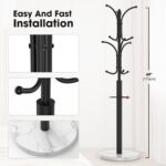 Coat Rack Freestanding,12 Hooks Coat Racks with Natural Marble Base & Umbrella Holder,Easy Assembly Coat Rack Stand for Hanging Scarf,Purse,Hats,Jacket(Black) - Image 8