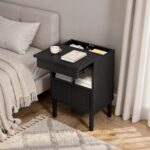 Nightstand with Gun Drawer, Bedside Table with Hidden Compartment, End Table with Storage Cabinet, Night Stand for Bedroom, Office, Black ET22BB - Image 3