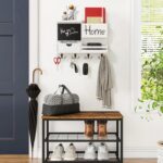 Farmhouse Key Holder for Wall with Mail Organizer - Easy Installation Wall Mount Organizer, Includes Chalkboard, Drawer, Wallet Holder & 4 Double Hooks, Ideal for Entryway, Quick Access - White - Image 3