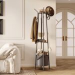 Homeiju Coat Rack Freestanding with Storage Basket & 12 Hooks, Heavy Duty Hall Tree for Entryway, Standing Coat Rack with Shelf for Hallway, Bedroom, Office Organization - Image 3