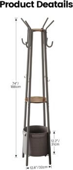 Homeiju Coat Rack Freestanding with Storage Basket & 12 Hooks, Heavy Duty Hall Tree for Entryway, Standing Coat Rack with Shelf for Hallway, Bedroom, Office Organization - Image 4