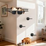Cat Wall Shelves Furniture Set with Scratching Pad，Wooden Cat Climbing Wall Systems with 2 Perches and 3 Steps, Floating Shelves Bed Wall Mounted for Indoor Fit Up to 15Lbs (Black) - Image 3