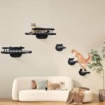 Cat Wall Shelves Furniture Set with Scratching Pad，Wooden Cat Climbing Wall Systems with 2 Perches and 3 Steps, Floating Shelves Bed Wall Mounted for Indoor Fit Up to 15Lbs (Black) - Image 5