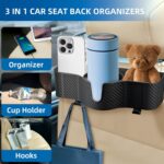 3-in-1 Car Headrest Backseat Organizer with 3.7" Backseat Cup Holder for Car, Seat Back Organizer with Hooks - Image 4