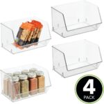 mDesign Plastic Open Front Food Storage Bin for Kitchen Cabinet, Pantry, Shelf, Fridge/Freezer - Organizer for Fruit, Potatoes, Onions, Drinks, Snacks, Pasta - 5" Tall - 4 Pack - Clear - Image 3