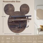 AIRPOP Key Holder for Wall–Mouse Wooden Mail Organizer Wall Mount with Shelf and 6 Hooks, Easy Installation Key Rack Hanger for Entryway Living Room Home Decor (Brown) - Image 3