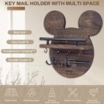 AIRPOP Key Holder for Wall–Mouse Wooden Mail Organizer Wall Mount with Shelf and 6 Hooks, Easy Installation Key Rack Hanger for Entryway Living Room Home Decor (Brown) - Image 4