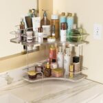 FOLLOWIN 2 Tier Bathroom Countertop Corner Organizer,Countertop Perfume Tray,Vanity Counter Shelf,Skincare Makeup Cosmetic Vanity Organizers,Silver - Image 3