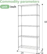 FDW 14" D×24" W×60" H Wire Shelving Unit Metal Commercial Shelf with 5 Tier Layer Rack Strong Steel for Restaurant Garage Pantry Kitchen Garage,Chrome - Image 4