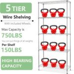 FDW 14" D×24" W×60" H Wire Shelving Unit Metal Commercial Shelf with 5 Tier Layer Rack Strong Steel for Restaurant Garage Pantry Kitchen Garage,Chrome - Image 8