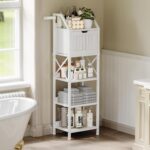 Homeiju Bathroom Floor Cabinet, 5-Tier Bathroom Storage Organizer Rack with Drawer, Multifunctional Corner Unit, 47.24 Inches in Height, White - Image 3