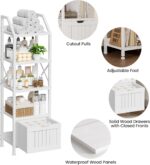 Homeiju Bathroom Floor Cabinet, 5-Tier Bathroom Storage Organizer Rack with Drawer, Multifunctional Corner Unit, 47.24 Inches in Height, White - Image 5