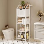 Homeiju Bathroom Floor Cabinet, 5-Tier Bathroom Storage Organizer Rack with Drawer, Multifunctional Corner Unit, 47.24 Inches in Height, White - Image 6