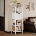 Homeiju Bathroom Floor Cabinet, 5-Tier Bathroom Storage Organizer Rack with Drawer, Multifunctional Corner Unit, 47.24 Inches in Height, White - Image 7