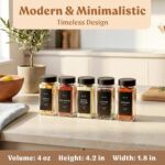 Square Glass Spice Jars (24 x 4oz) with Black Lids + Magnetic Spice Rack for Refrigerator (Fits 12 Jars) + Bonus Slim Auxiliary Rack, 240 Labels, Shaker Inserts, Funnel - Image 3
