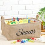 17 Pcs Snack Basket Sets, Snack Storage Bin for Pantry Shelves with 16 Pcs 2 Inch Chip Clips, Basket Organizer for Kitchen Home, Chips, Popcorn, Candy, Pretzels(Burlap,Khaki) - Image 4