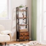 Furologee 4-Tier Ladder Shelf,Small Bookshelf with 2 Drawers,Vertical Bookcase Storage Rack Organizer,Rustic Bookshelves for Living Room,Bedroom,Bathroom,Home Office,Kitchen,Rustic Brown - Image 3