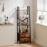 Furologee 4-Tier Ladder Shelf,Small Bookshelf with 2 Drawers,Vertical Bookcase Storage Rack Organizer,Rustic Bookshelves for Living Room,Bedroom,Bathroom,Home Office,Kitchen,Rustic Brown - Image 4