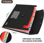 7 Pocket Accordian File Folders, Expanding File Folder A4 Letter Size Paper Portable Document Organizer-Black - Image 3