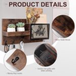 Key Holder for Wall, Mail Organizer Wall Mount with Key Hooks and Wallet Holder, Sunglasses Storage, Coats and Dog Leash Hanger, Decorative with 4 Double Hooks and Chalkboard - Image 4