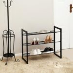 SONGMICS Shoe Rack, 3-Tier Shoe Organizer, Metal Shoe Storage for Garage, Stackable Shoe Shelf, with Adjustable Flat or Angled Shelves, 9-12 Pairs, Ink Black ULMR03B - Image 3