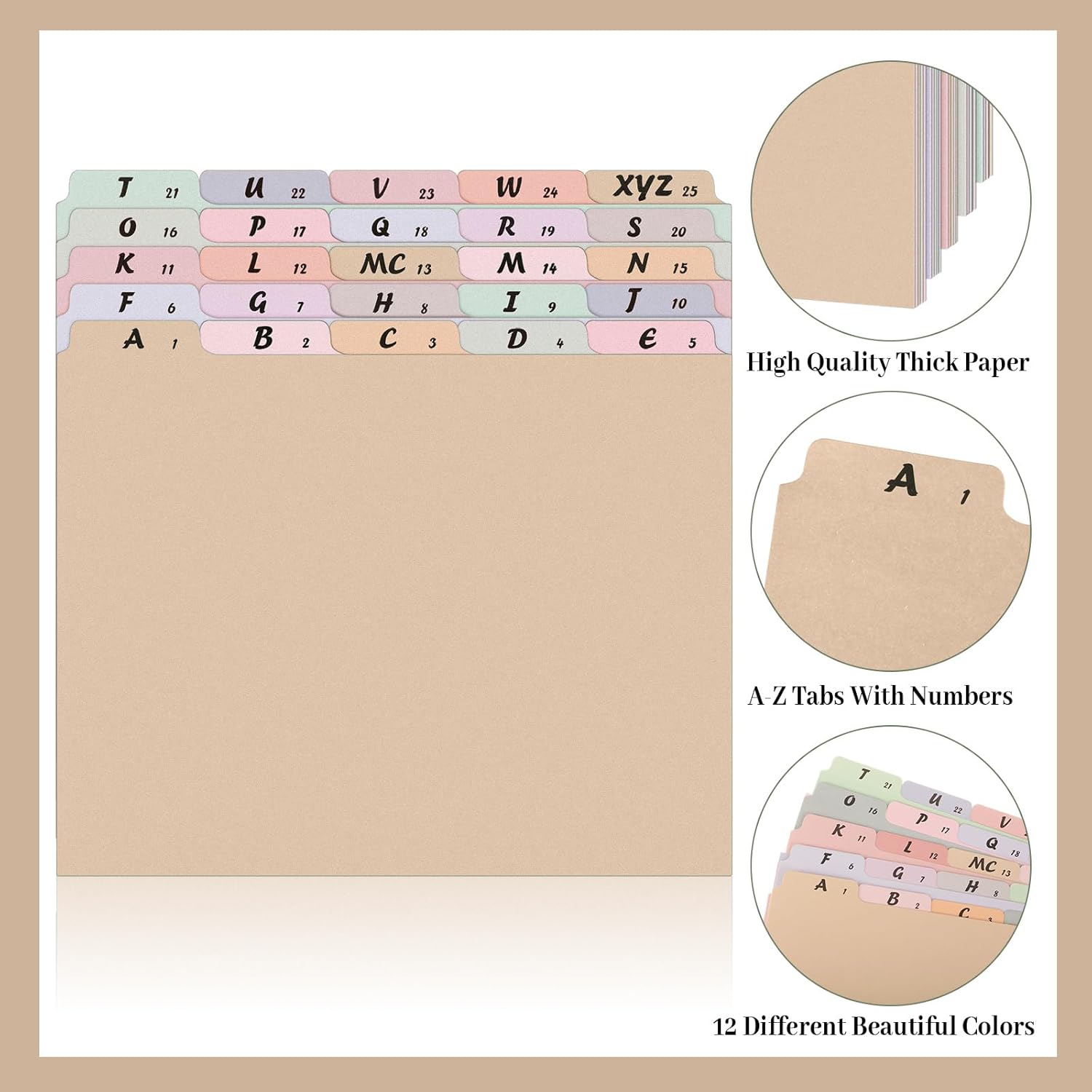 75 Pcs Alphabet File Dividers A-z Top Tab Guides Set, Letter Size Alphabetical File Divider with 5 Tabs for Cabinet Heavyweight Desk Organizer for School Office(Fresh Colors) - Image 4