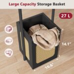 Tajsoon Coat Rack Stand with Wooden Base, Coat Tree Rattan Design, Coat Hanger Stand with 6 Hooks, Small Clothes Rack for Living Room, Bedroom, Office, Black - Image 4