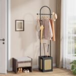 Tajsoon Coat Rack Stand with Wooden Base, Coat Tree Rattan Design, Coat Hanger Stand with 6 Hooks, Small Clothes Rack for Living Room, Bedroom, Office, Black - Image 5