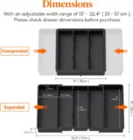 Lifewit Utensil Organizer for Kitchen Drawers, Expandable Cooking Utensil Tray, Adjustable Cutlery Silverware Flatware Holder, Plastic Spatula Tools Storage Divider, 13-22 x 15", Black - Image 3