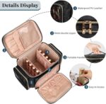 Large Makeup Bag, Portable Travel Makeup Bag Organizer for Women Girls with Makeup Brush Compartment & Two Side Pockets, Cosmetic Travel Bag Vertical Storage Toiletry Bag - Black - Image 3