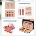 Large Makeup Bag, Portable Travel Makeup Bag Organizer for Women Girls with Makeup Brush Compartment & Two Side Pockets, Cosmetic Travel Bag Vertical Storage Toiletry Bag - Black - Image 5