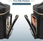 Large Makeup Bag, Portable Travel Makeup Bag Organizer for Women Girls with Makeup Brush Compartment & Two Side Pockets, Cosmetic Travel Bag Vertical Storage Toiletry Bag - Black - Image 6