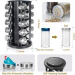 Black Countertop Revolving Spice Rack, Empty 20-Jars Rotating Spice Rack Organizer, Round Carousel Tower, 135 Spice Labels with Funnel Complete Set, for Kitchen Countertop, Cabinet - Image 3