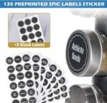 Black Countertop Revolving Spice Rack, Empty 20-Jars Rotating Spice Rack Organizer, Round Carousel Tower, 135 Spice Labels with Funnel Complete Set, for Kitchen Countertop, Cabinet - Image 5