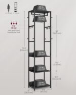 VASAGLE Coat Rack, Freestanding Hall Tree with Shelves, Hanging Rail, and Hooks, Space-Saving Coat Stand, Steel Frame, for Clothing, Bags, Hats, Ink Black and Charcoal Gray URCR061BD03 - Image 4